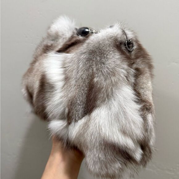 Natural Fox Fur Handmade Unique Metal Frame & Push Lock Shoulder Bag, Crossbody - Picture 12 of 16